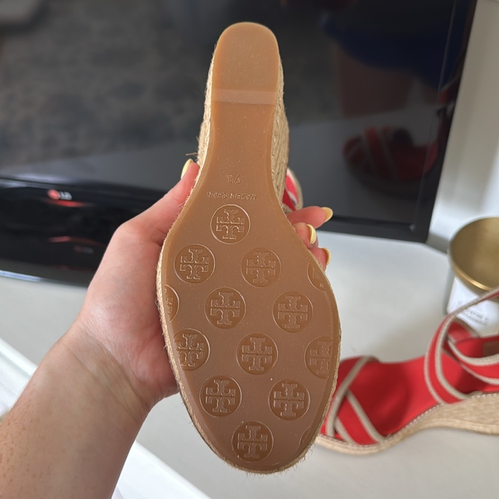 Tory Burch Red and Beige Wedge Sandals - Picture 5 of 5